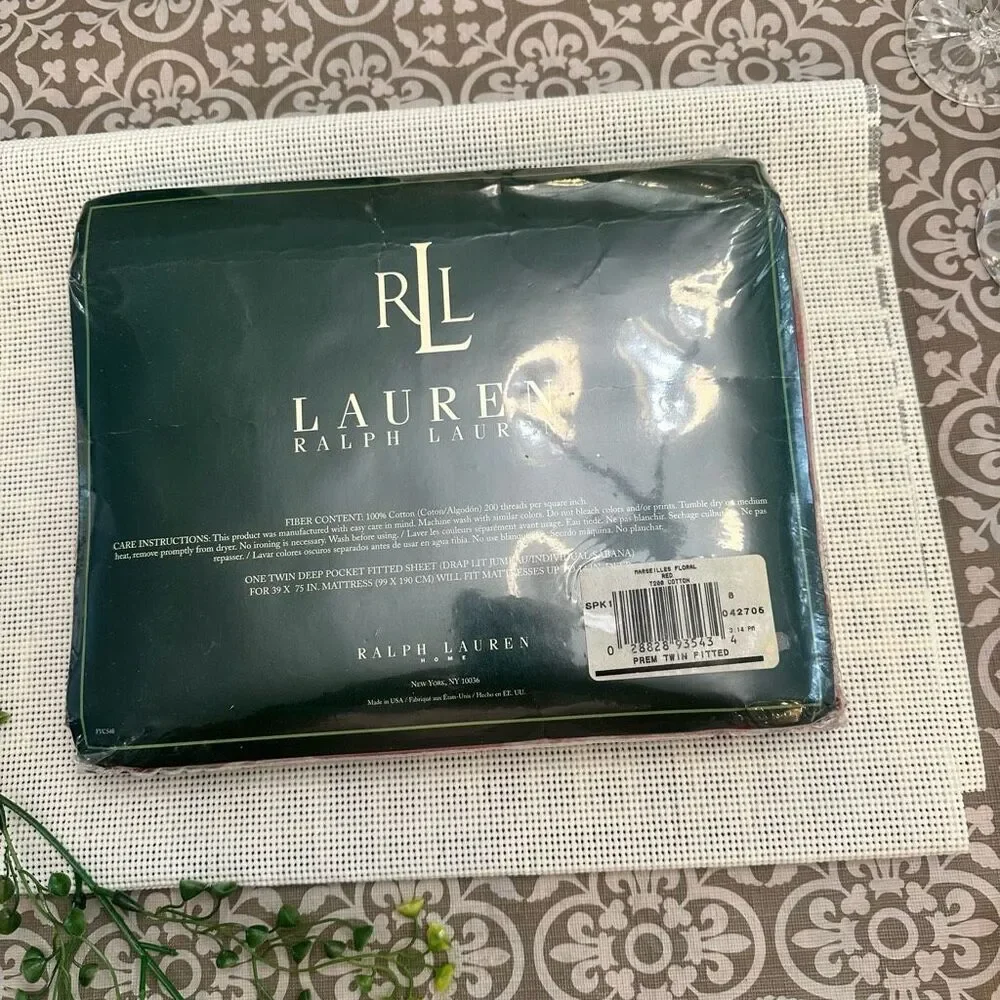 Lauren Ralph Lauren Marseilles Floral Red Deep Fitted‎ Sheet Twin Vntge New